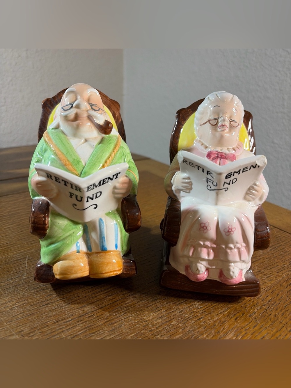 Vintage Lefton Grandpa & Grandma Rocking Chair Retirement Fund Piggy Banks